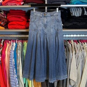 Soft Surroundings blue ombré 2 pocket pleated jean maxi skirt size S